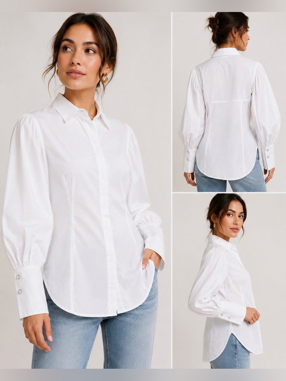 NWT Anthropologie Maeve White 100% Cotton Balloon Sleeve Button-Up Shirt US 12